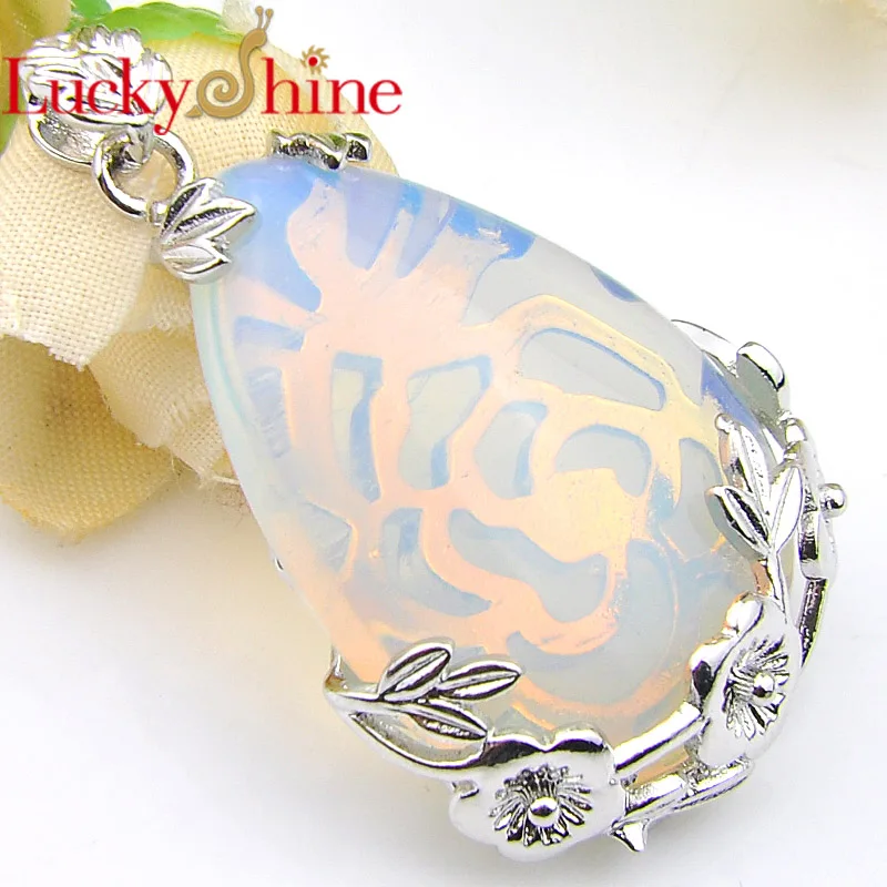 

Luckyshine 2 Pcs/Lot Angel tears Vintage Water Drop Moonstone Natural Crystal Silver Plated Pendants for Necklaces 2 Color NEW