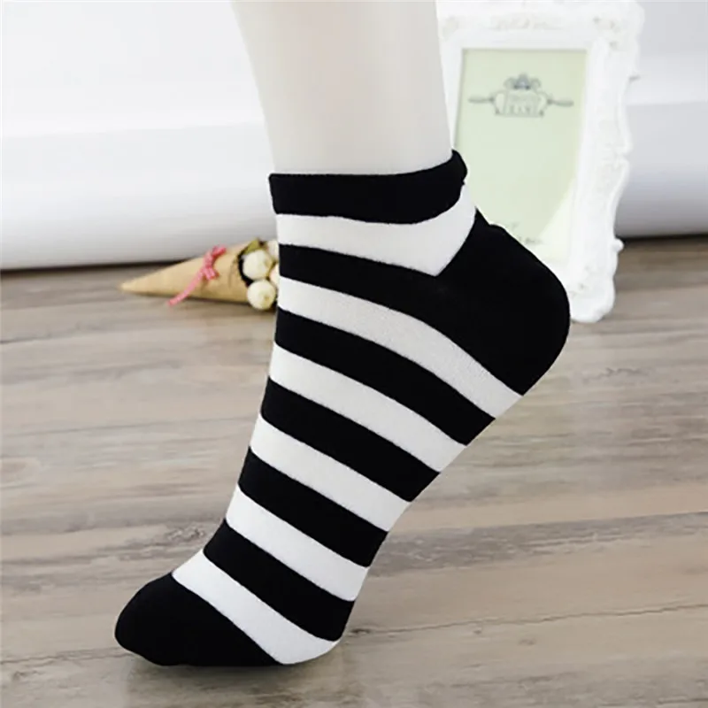 1Pairs Women And Men Comfortable Stripe Cotton Sock Slippers Short Ankle Socks Slippers Women Casual Soft 3d Print Striped