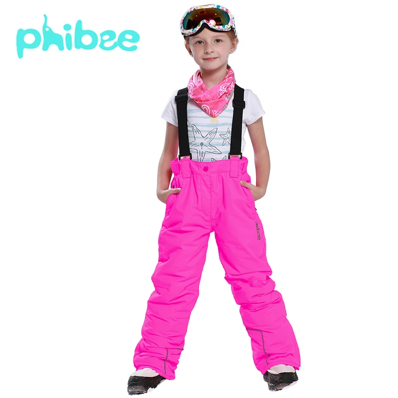 Phibee/зимние лыжные штаны для девочек; Ветрозащитный комбинезон; штаны; спортивные костюмы для детей; водонепроницаемые теплые лыжные брюки для мальчиков