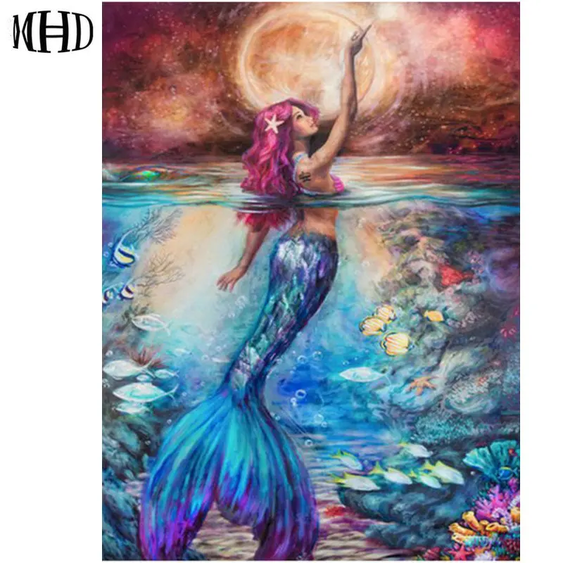 

MHD Color Mermaid Diamond Painting Ocean Icon Full & Round Diamond Embroidery Rhinestone Home Decor 5d diy Mosaic Needlework