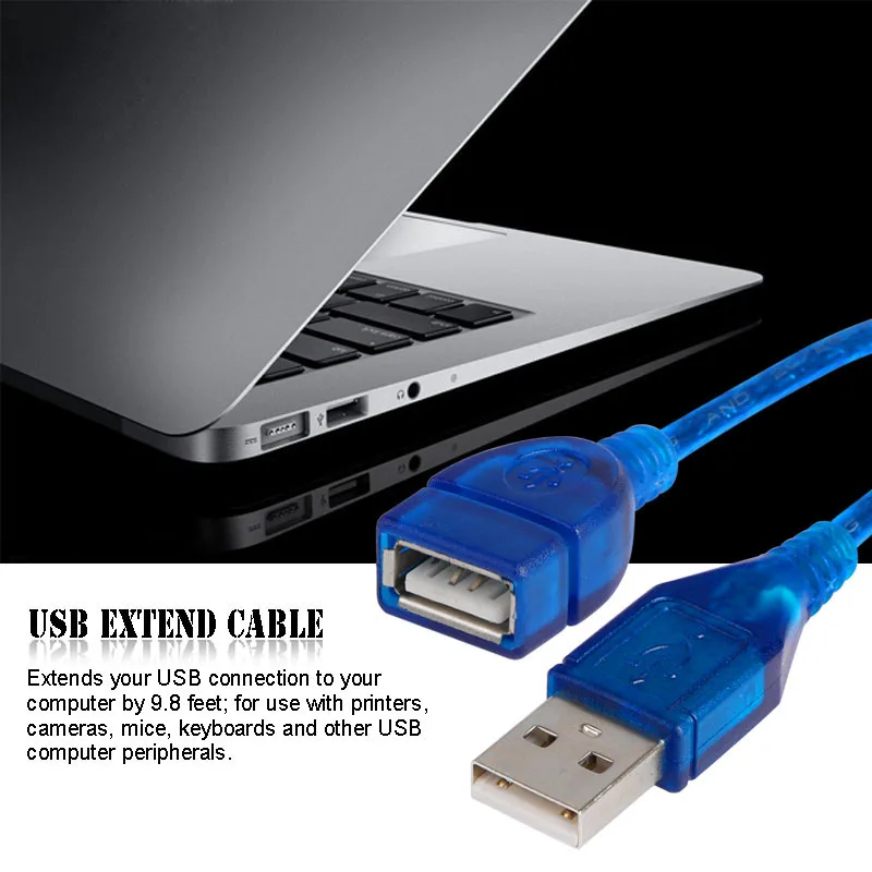 1 м 3 м USB кабель-удлинитель медный штекер для женщин USB удлинитель адаптер двойное экранирование прозрачный синий анти-помехи