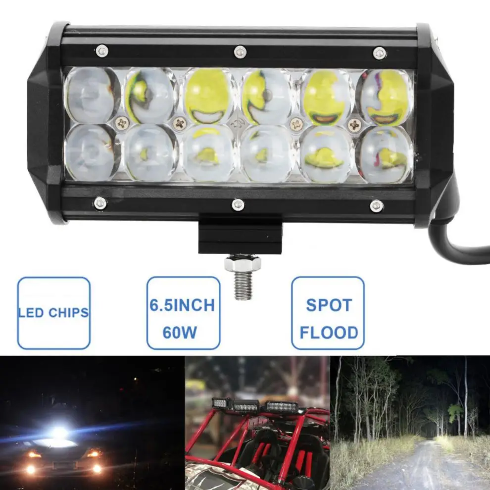 Conduziu a Barra de Luz do Trabalho do Carro Polegada Carro 12 v 24 Auto Pickup Suv Utv Caminhão Atv Barco Ute Offroad Worklight Condução Nevoeiro Lâmpada 60 w 6.5