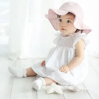 

Summer Outdoor Infant Visor Cotton Sun Cap Floral Print Baby Girl Pink White Beach Bucket Fashion Hats