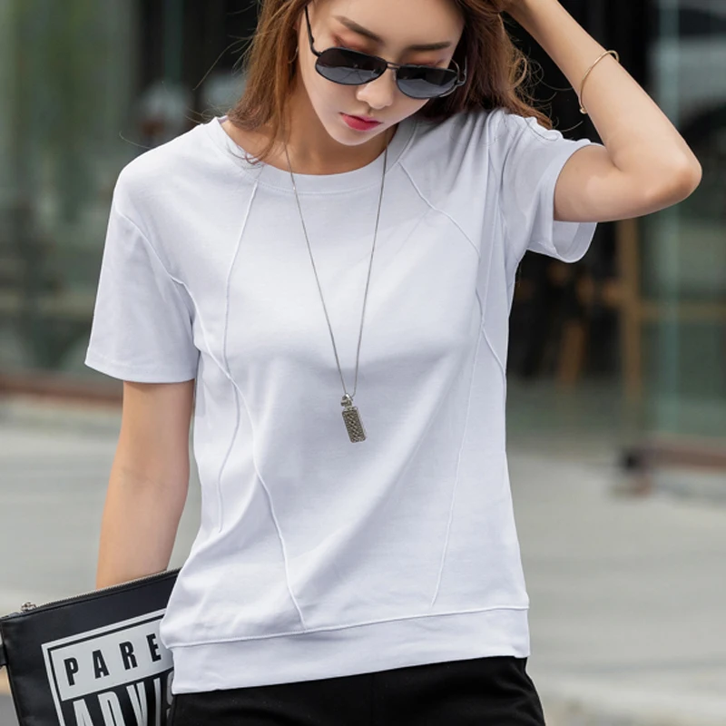

summer 2019 fashion spring solid blue Women T-Shirts O-Neck Casual Short Sleeve Simple White pink T-Shirt Female Tee 650H3