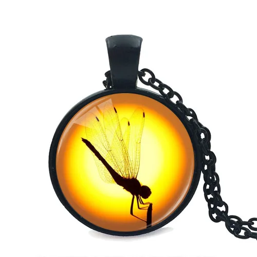 

New Steampunk Dragonfly Glass Pendant Necklace Colorful Dragonfly Pendant Jewelry Murano Glass Heart Necklace