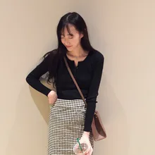 HLBCBG NEW Spring Autumn Sweater Women v-neck Button Tight Bottoming Sweater Female Knitted Pullovers Long Sleeve tops