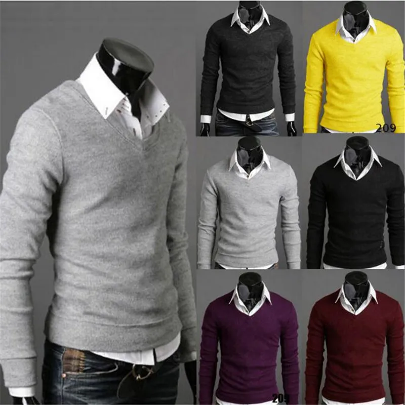 

1Pcs Knitted Slim V-neck Hot Fashion Casual Velvet New Men's Sweater Jumper 2018 Tops New Desigin
