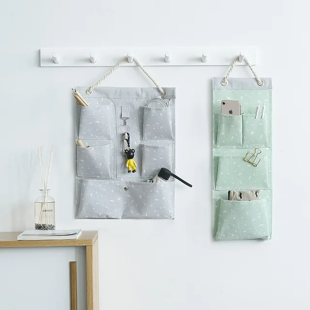 

NEW Cotton Linen Hanging Storage Bag 4/5 Pockets Wall Mounted Wardrobe Hang Bag Wall Pouch Cosmetic Toys Organizer Nordic S