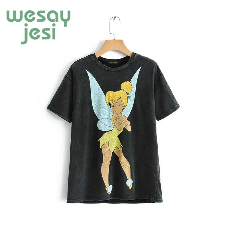 

t-shirt women england style cartoon cute print regular t shirt women 2019 summer o-collar vintage tops plus size