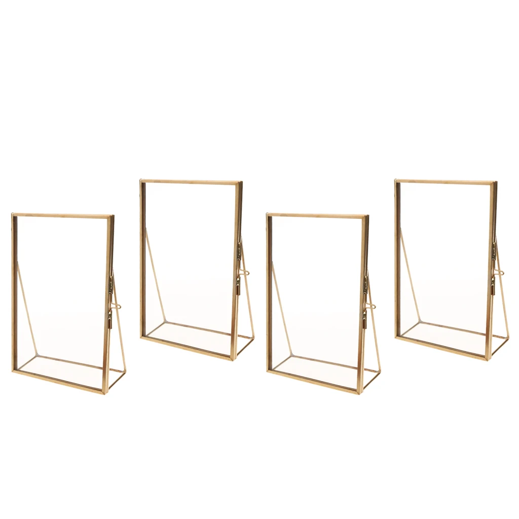Goede Set Van 4 Antiek Messing Glas Familie Foto Fotolijst Portret Moderne Elegante Tafelblad Bureau Glas Fotolijst Home Decor gift