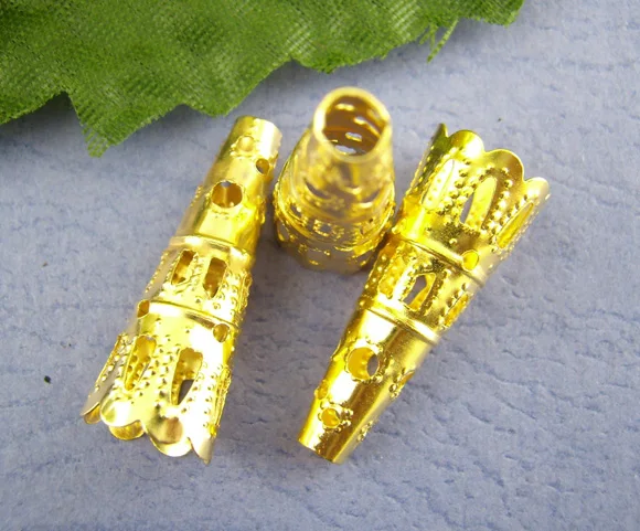 

Alloy Beads Caps Bugle Gold Color (Fits 8mm-10mm Beads) Flower Hollow Pattern 23mm( 7/8") x 9mm( 3/8"), 20 PCs new