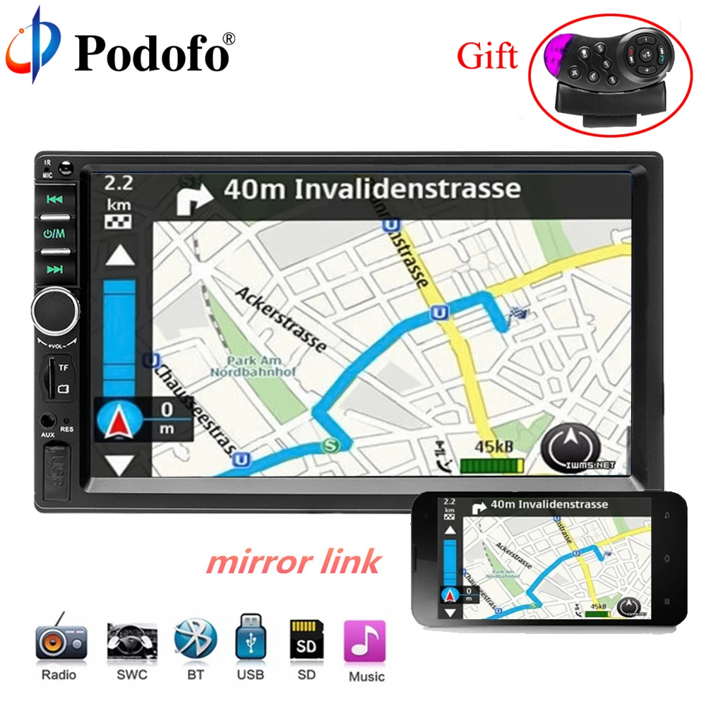 

Podofo 2 din car radio 7" HD Player MP5 Touch Screen Digital Display Bluetooth Multimedia USB 2din Autoradio FM USB Mirror-Link