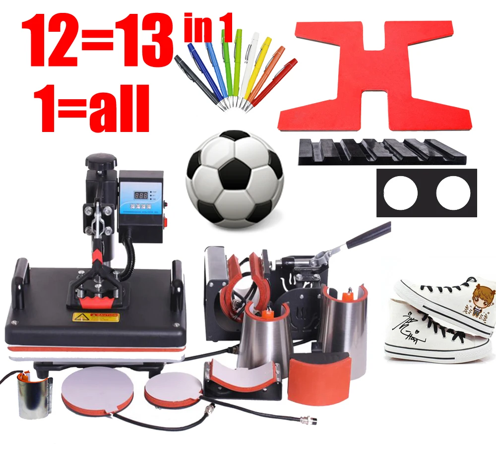 

12 ALL in 1 Heat press Machine ,Sublimation pen press machine, Heat Transfer Machine for ball/Shoes /Cap/Mug Plate/Tshirts