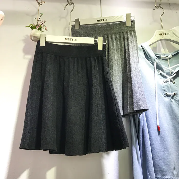 High Waist Knitting Skirt 2017 New Autumn All-match Half Mini Skirt Woman Slim Solid Colour Fashion Cotton Pleated Skirt GL1013 (10)