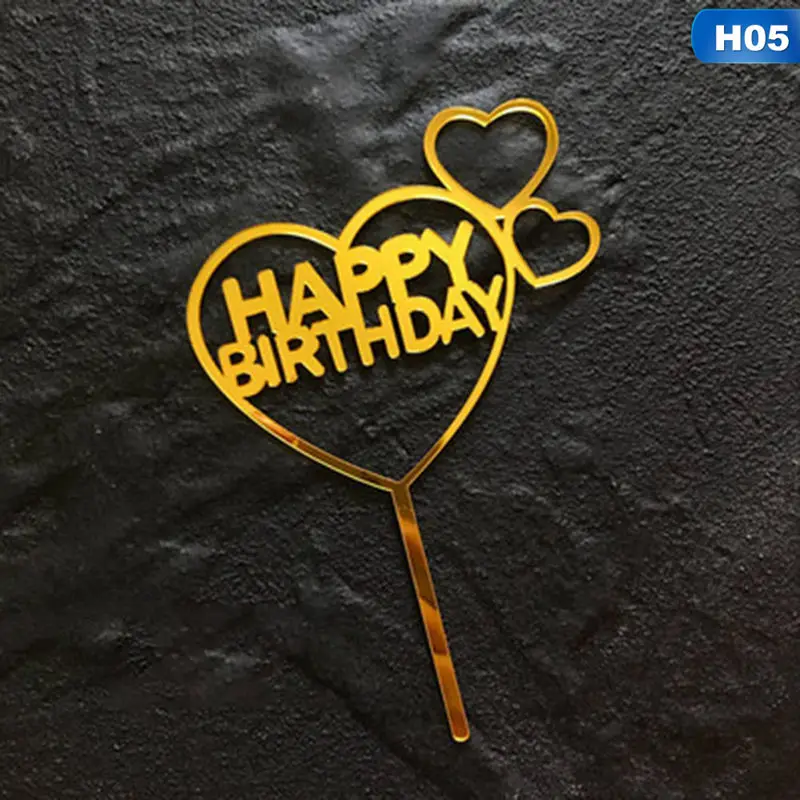 Новейшие Золотые Серебряные Акриловые Украшения для торта в форме сердца, украшения для десерта, геометрические украшения для торта на день рождения, милые подарки