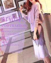 2016 autumn loaded with the new Tang Yan, the same model of the bat sleeve sweater two sets of lace dress lace dress