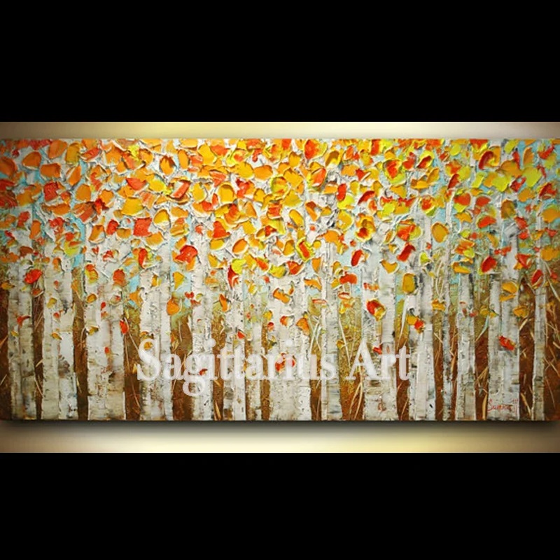 

Hand Painted Wall Art ABSTRACT Birch Trees Impasto Wall Decor Red Landscape Abstract Canvas Painting Contemporary Art Home Decor