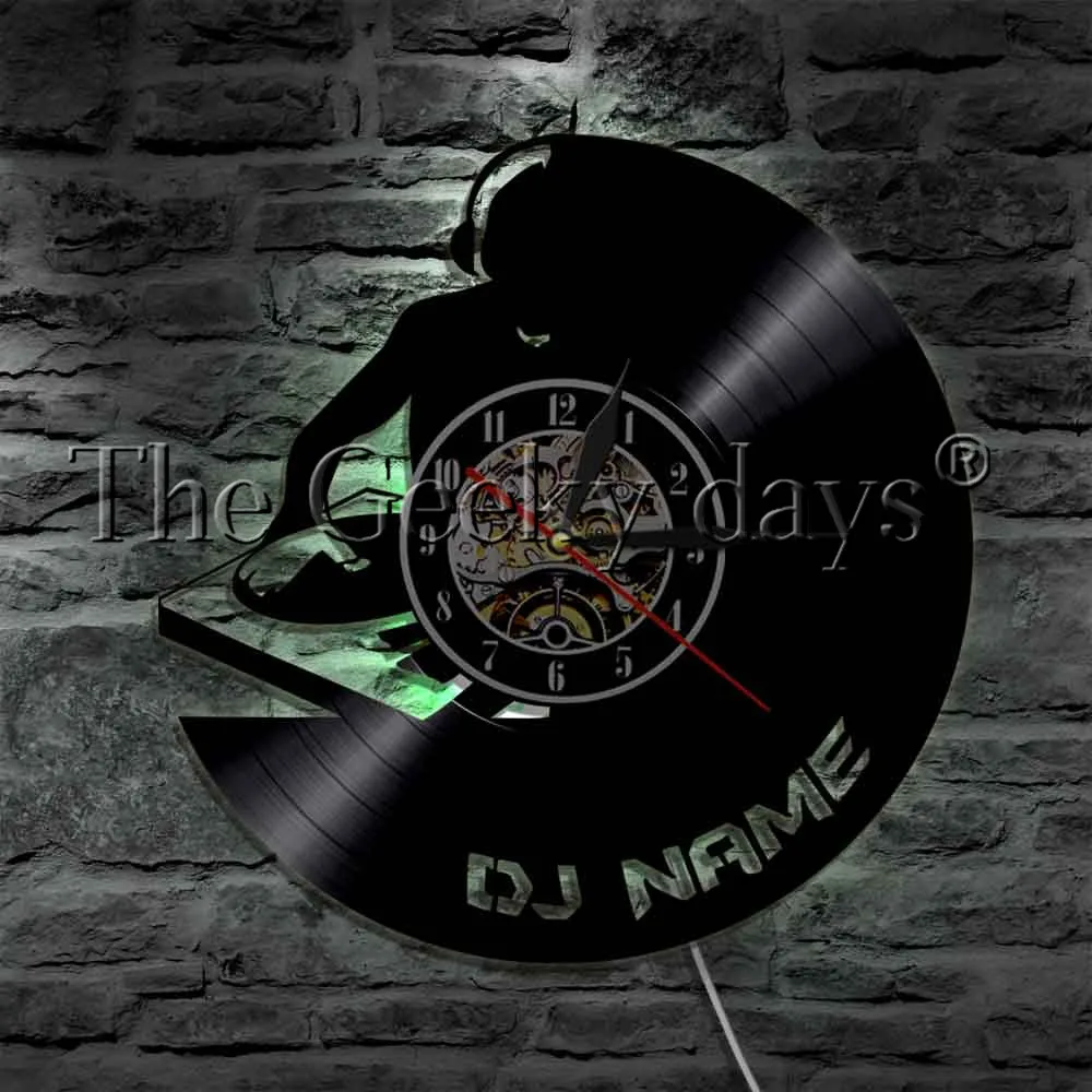  1Piece DJ Personalized Custom Name Vinyl Record Wall Clock Modern Lamp Wall Watch LED Night Light R - 32889675555