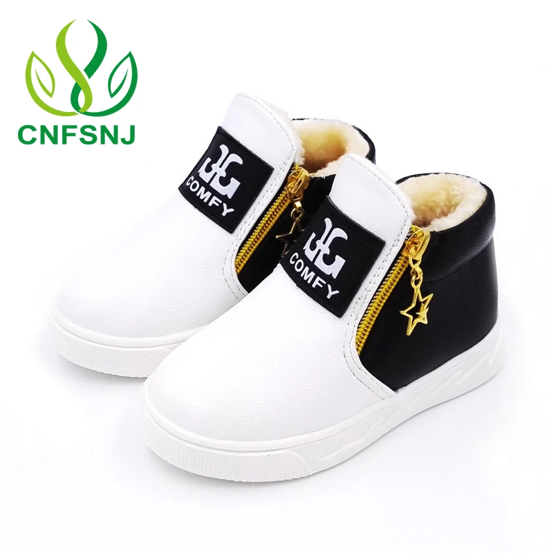 

CNFSNJ Winter Warm Children Boots For Girls Fashion PU Leather Kids Shoes Plush Ankle Martin Boot boy Felt Zipper Snow Boots