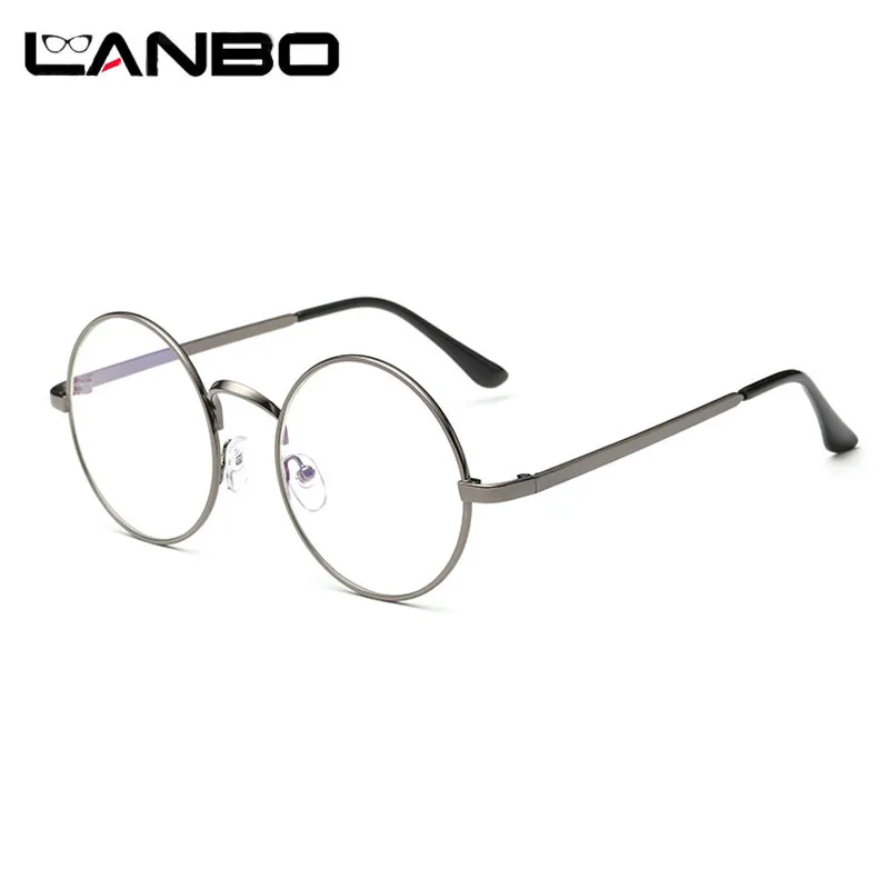 LANBO дешевые маленькие круглые ботанские очки прозрачные линзы унисекс Золотые круглые металлические мужские женские очки против голубого излучения компьютерные очки UV 8612 - Цвет оправы: gun