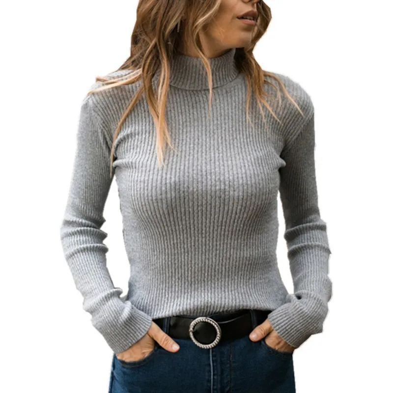 

Turtleneck Pullover Jumper Plus Size Autumn Winter Sweaters For Women Slim Long Sleeve Knit Top Casual Solid Cotton Sweater