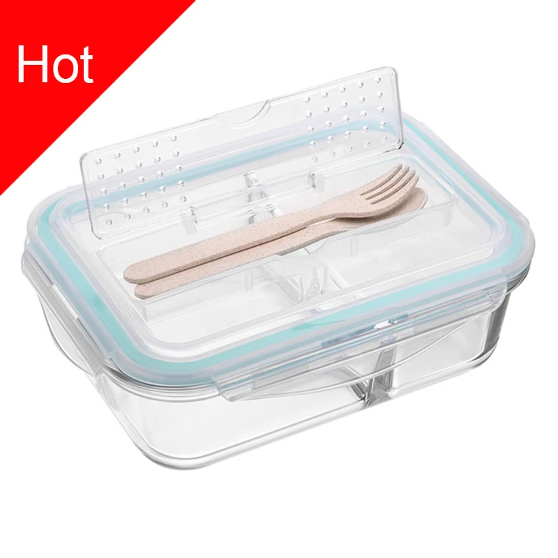 Корейский стиль Ланч-бокс стеклянный микроволновый Bento box Коробка для хранения еды школьные контейнеры для еды с отделениями для детей
