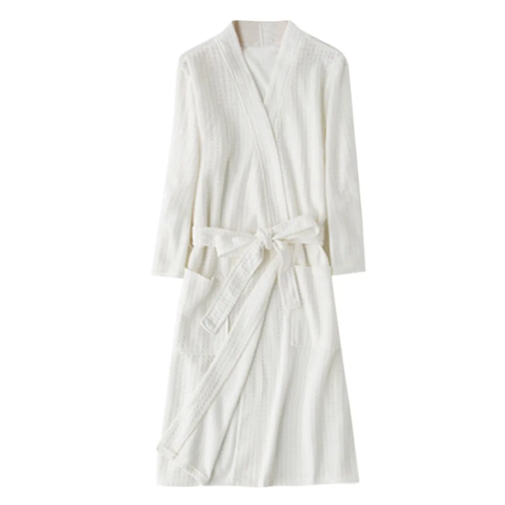 MUQGEW халат женский халат femme женская ночная одежда хлопок дышащий Сплошной цветной халат комбинированная Домашняя одежда Халат пальто# G3 - Цвет: Белый