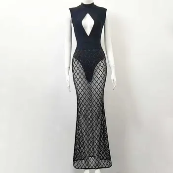 

wholesale 2019 New dresses Black Hollow Slim fit Fashion sexy European and American Celebrity Party bandage Dress(L2605)