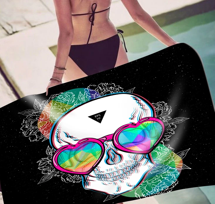 

3D Printed Skull Microfiber rectangle Beach Towel for Adults Child Summer Toalla Yoga Mat T441