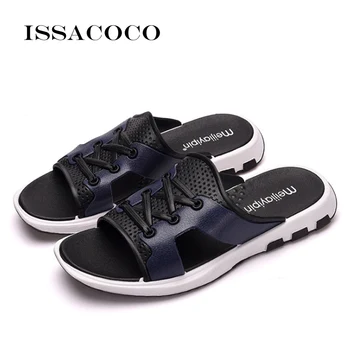 

ISSACOCO Men Beach Slippers Men Summer Flip Flops Beach Sandals Outdoor Fashion Man Casual Shoes Home Slippers Pantuflas Terlik