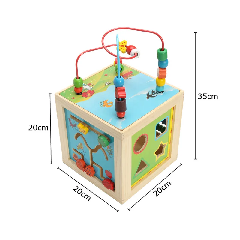 5 в 1 Детские Многофункциональные красочные деревянные кубики для активного отдыха, игрушки-головоломки из бисера, лабиринт, игрушки для детей