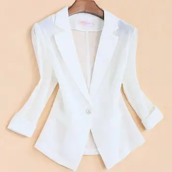 

2019 summer Women Blazer Mesh Slim Single Button Short Blazer three quarter Sleeve Jacket Coat Outwear
