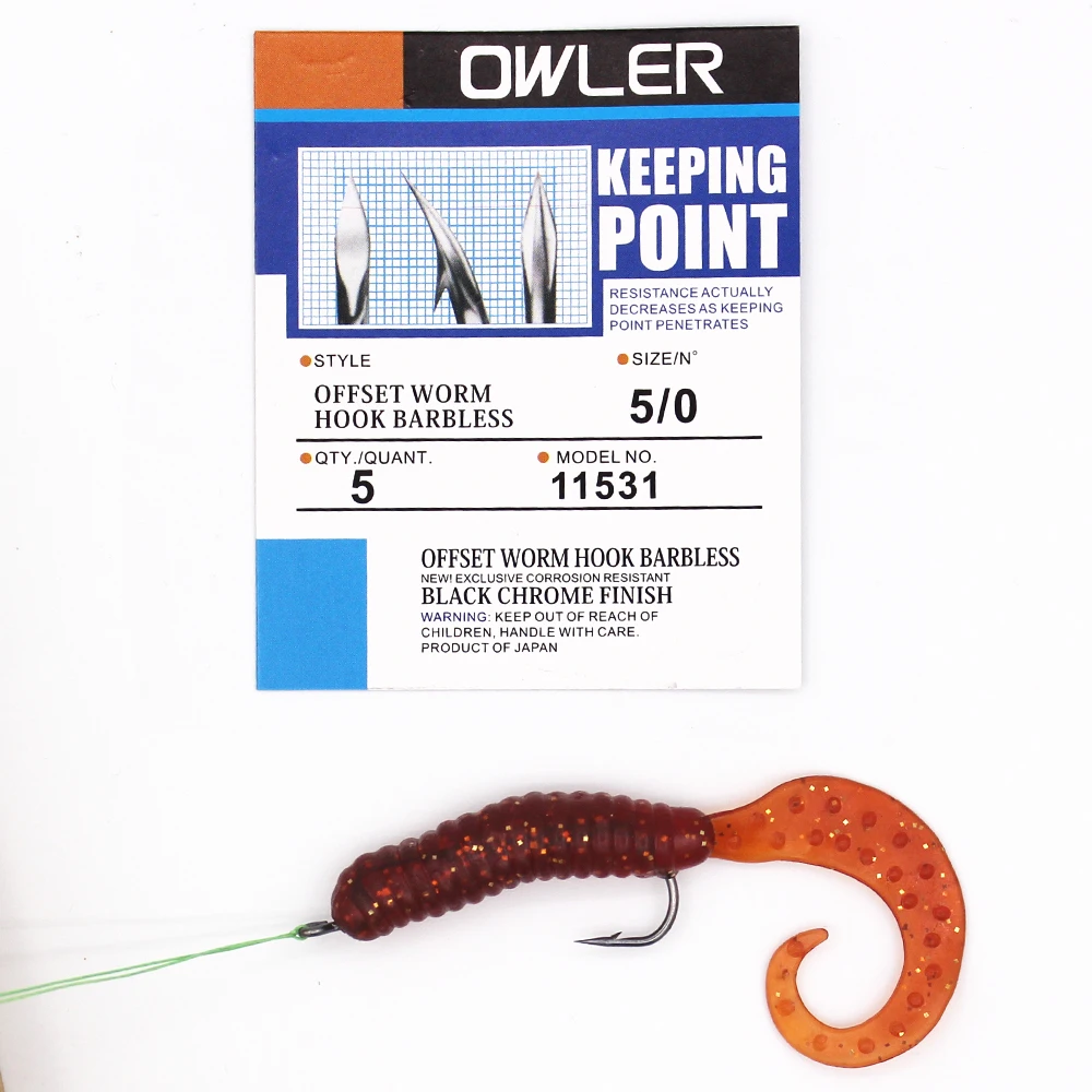 1 pack Offset Worm Hook Brabless Fishing Hook 9 Sizes 5/0#-6# Crank Worm  Sharp Hook Fishhook Strength hook