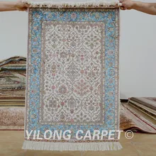 Yilong 2'x3' шелковый ковер в восточном стиле Бежевый ручной работы изысканный Шелковый ковер ручной работы(0432