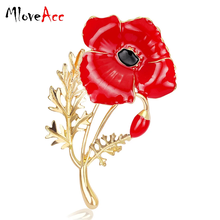 Buy MloveAcc Wedding Red Poppy Flower Brooches Pins