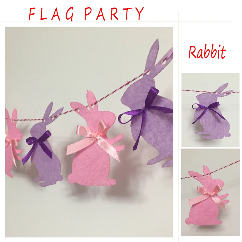 Пасхальный кролик гирлянда Дети сувениры кролики баннер из ткани День Рождения украшения (Размер: 3 м, цвет: 3pcspink и 3 шт. фиолетовый)