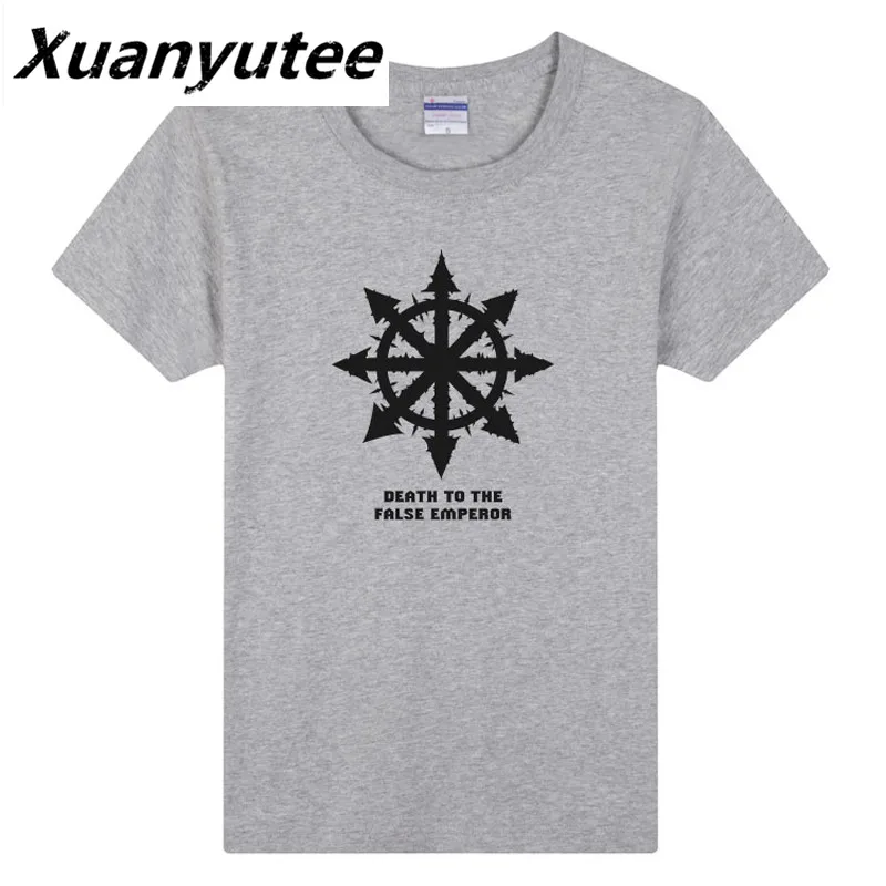 Xuanyutee, футболка для любителей игр, Homme, модная, Warhammer, 40 K, принт "Гибель к ложному императору", хлопок, круглый вырез, короткий рукав, футболка для мужчин - Цвет: Серый