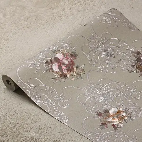 European luxury 3D floral background wallpaper 3D embossed gold foil wallpaper roll Living room bedroom wallpaper Silver gray European luxury 3D floral background wallpaper 3D embossed gold foil wallpaper roll Living room bedroom wallpaper Silver gray