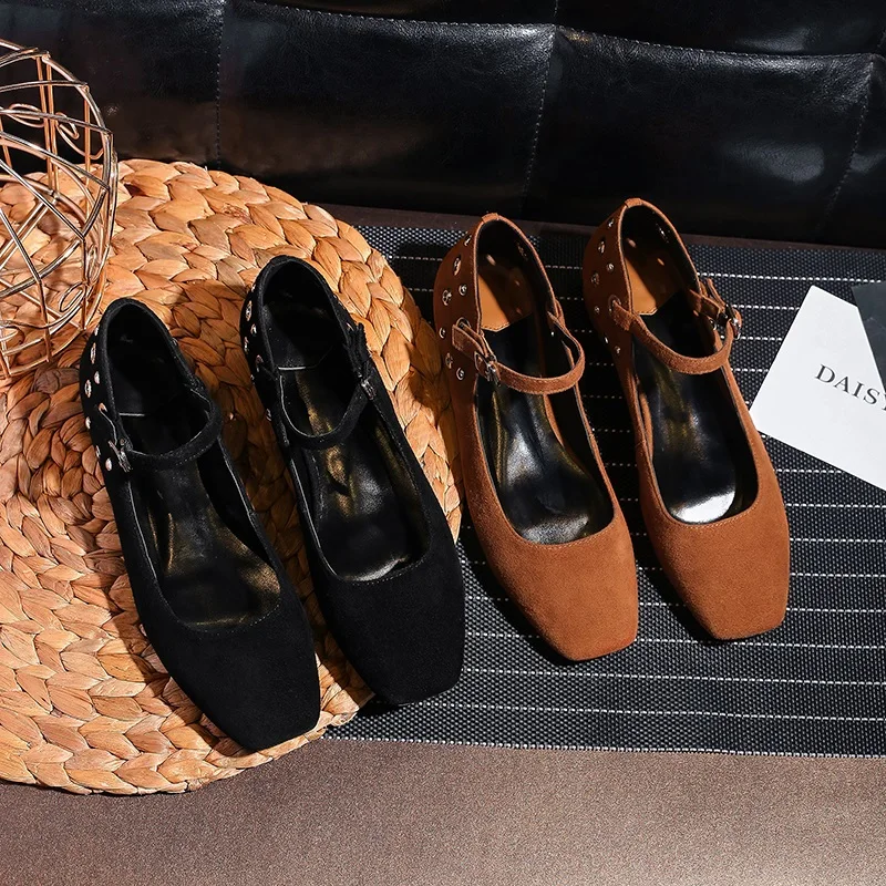 Boucle Taille Chaussures Enfant Concise L'extérieur Plats Zvq caramel À Décontracté Grande New Bout Black Pour Confortable Carré Daim Peu Printemps Mocassins Femmes Color Profonde Rxvv7qaw