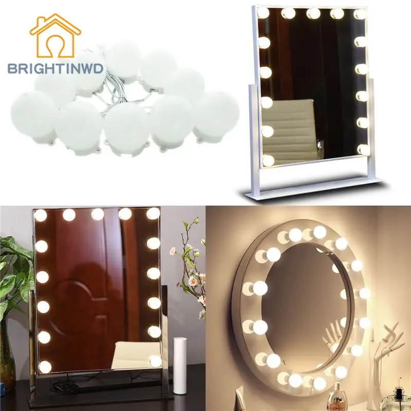

Mirror Vanity 10LEDs Light Bulbs Kit for Dressing Table with Dimmer and Power Supply Plug in Linkable Mirror Modern Holiday