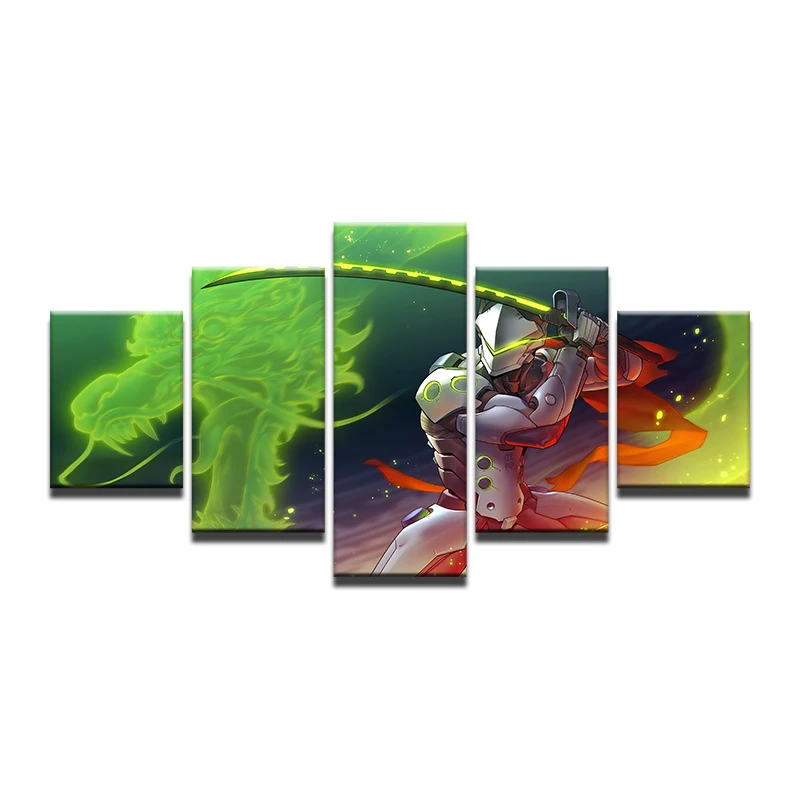 Canvas Printed Pictures 5 Pieces Wall Art Poster Overwatch Genji
