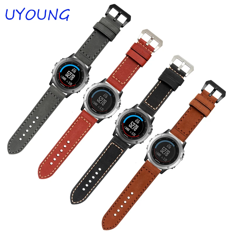 

26MM Garmin Derek Fenix 3 watch band Crazy Horse Leather Watchband 3 color Genuine Leather Strap