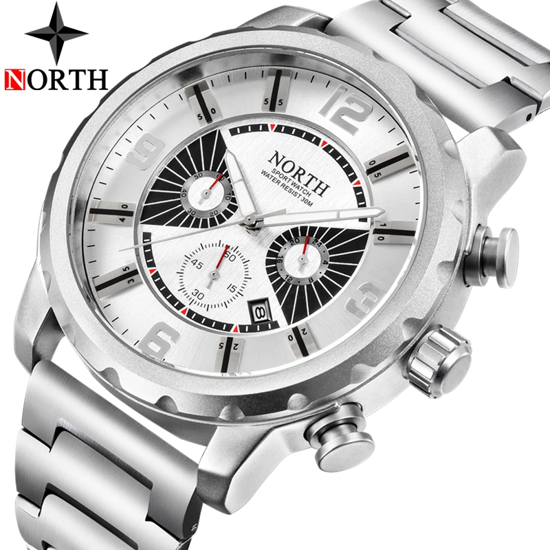 

NORTH Watches Men Luxury Brand Chronograph Men Sports Watches Waterproof Stainless Steel Military Quartz Watch Relogio Masculino