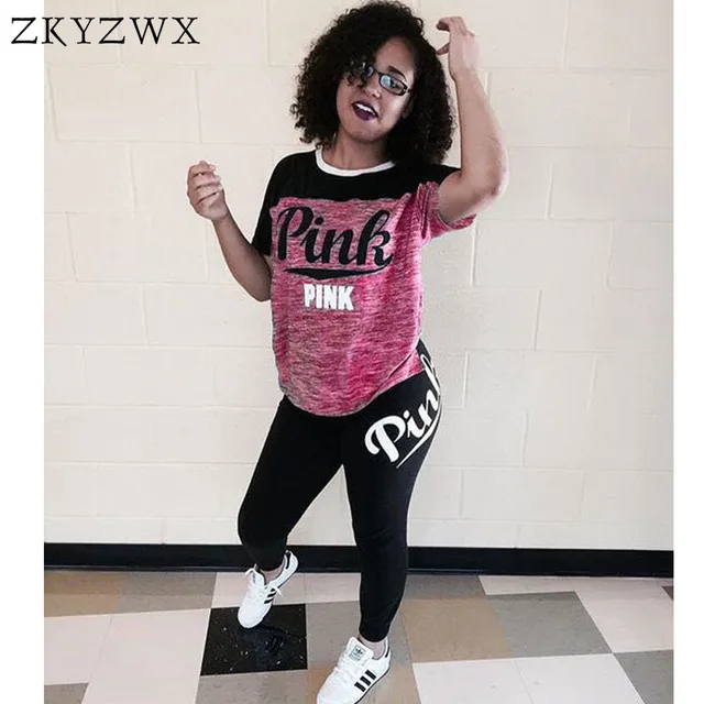 zkyzwx two piece set letter print fitness tracksuit women 2018 plus size short sets