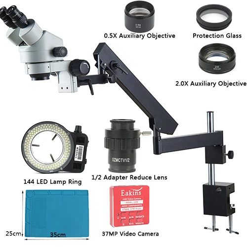 3.5X 7X 45X 90X артикуляционный зажим Simul-Focal промышленный Тринокулярный Стерео микроскоп+ 37MP HDMI USB видеокамера - Цвет: B