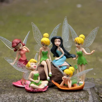 

6pcs/Lot 9CM Cute Flower Faerie Angel TINKERBELL Action Figure Wonderful Fairy Doll Cake Ornaments
