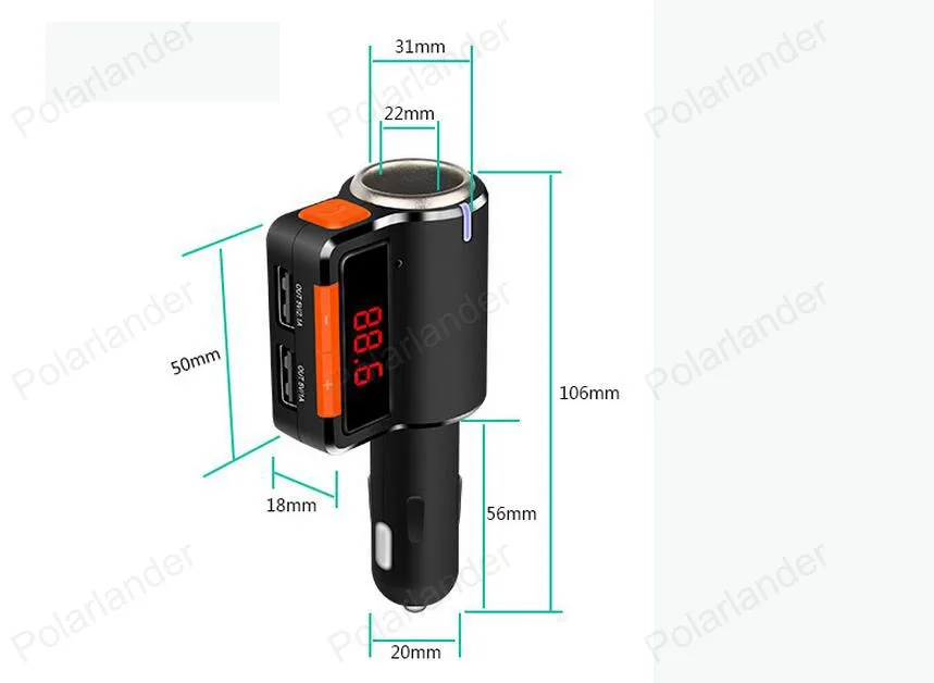 Polarlander беспроводной автомобильный Bluetooth fm-передатчик радио адаптер двойной USB зарядное устройство для смартфона громкой связи светодиодный дисплей