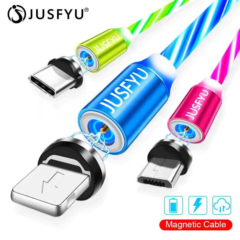 

LED Magnetic Cable Micro USB Type C Charger Fast Charging For iPhone XS X XR 8 7 6 Samsung S8 Magnet Android Phone Cable Cord 1m