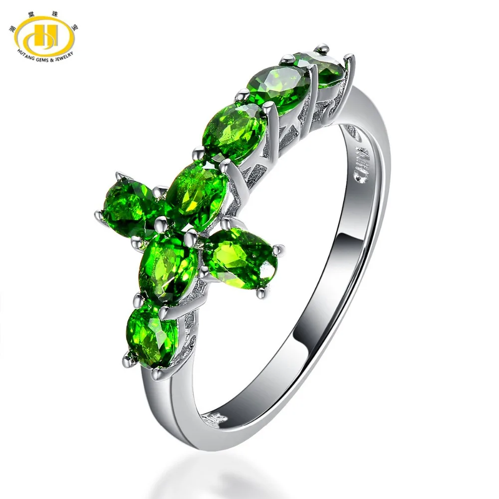 

Hutang Natural Chrome Diopside Cross Ring Solid 925 Sterling Silver Russia Emerald Vivid Green Gemstone Fine Jewelry For Women