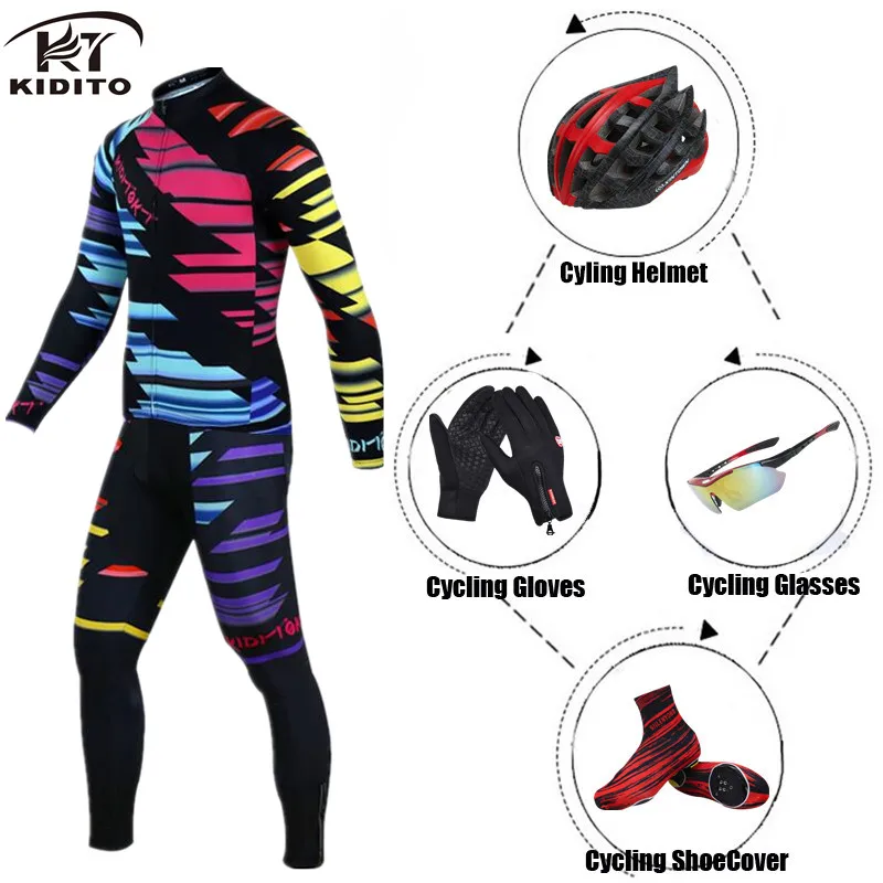 

KIDITOKT Cycling Jersey Set Winter Thermal Fleece Long Sleeves 2018 Clothing Bike Clothes Wear MTB Bicycle Maillot Ropa Ciclismo